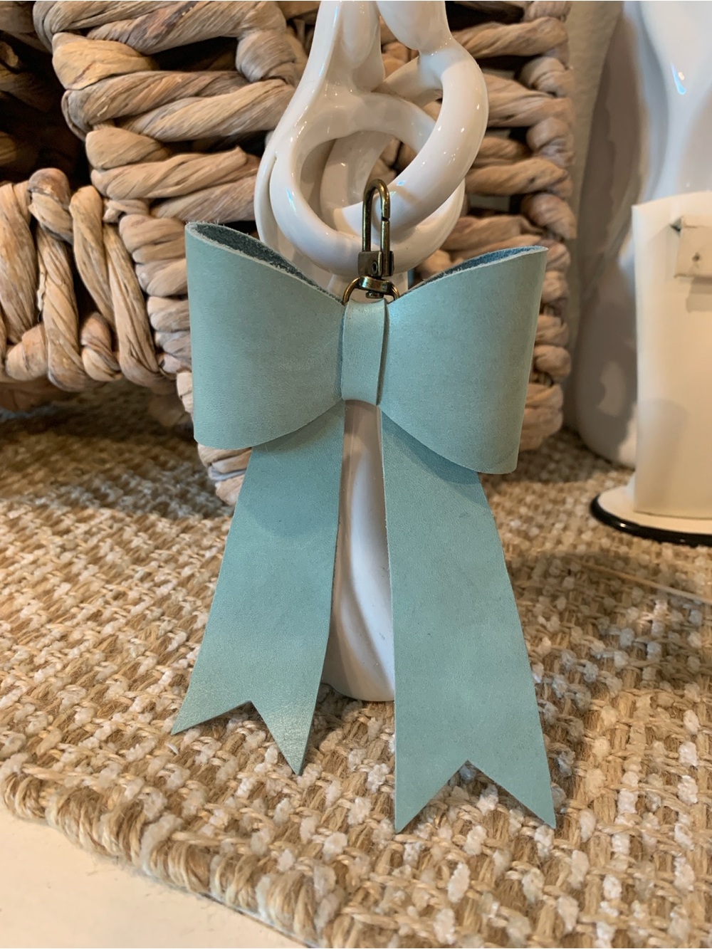 Portland Leather Mint Green Leather Bow Keychain bag charm